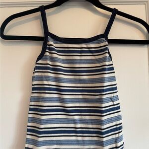 Brandy Melville Blue and White Fitted Ruched Tank Top